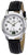Master Time Reloj de mujer con correa de cuero negra, caja redonda plateada y esfera analógica