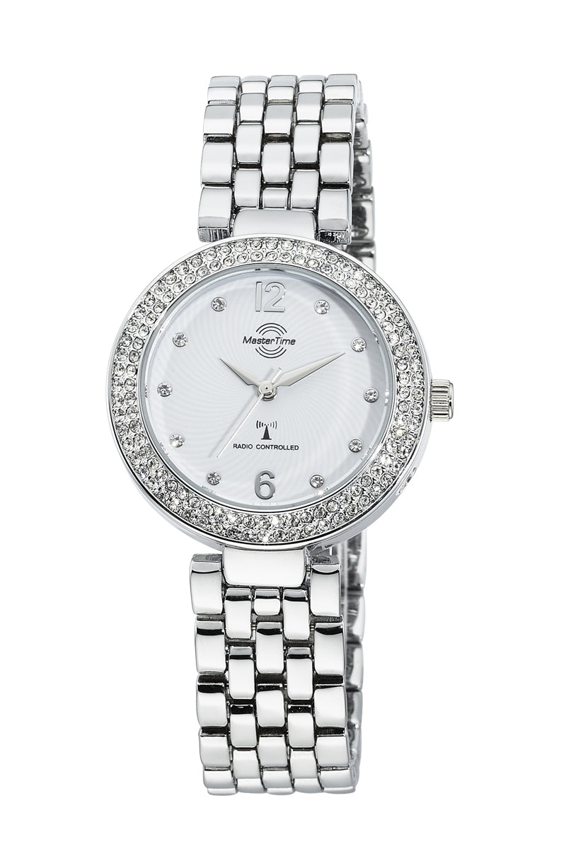 Master Time Lady Line MTLA-10344-14M Damenuhr Silber • Funkuhrwerk • Glassteinbesatz