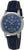 "Reloj de mujer con esfera azul oscuro, caja de acero inoxidable y correa de piel azul"
