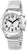 Reloj plateado para mujer con correa de metal y esfera blanca, números grandes, corona lateral