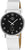 "Reloj de mujer con correa de cuero blanca, esfera negra, símbolo de radio y pantalla digital"