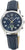 "Reloj de mujer con correa de cuero azul y esfera azul oscuro con visualización de fecha \"FR\""