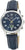 "Reloj de mujer: correa de cuero azul, esfera redonda azul oscuro, caja de acero"