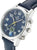 "Reloj de mujer: esfera azul con \"FR\", manecillas amarillas, caja de acero y correa de cuero azul"