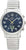 Reloj de mujer con esfera azul y pulsera de metal plateado, visualización analógica de la hora