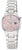 Reloj de mujer de acero inoxidable con esfera rosa, agujas analógicas y campo digital