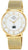 Reloj dorado para hombre con correa de malla y esfera blanca, manecillas analógicas