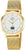 Reloj de mujer con pulsera de metal dorado y esfera redonda, pantalla