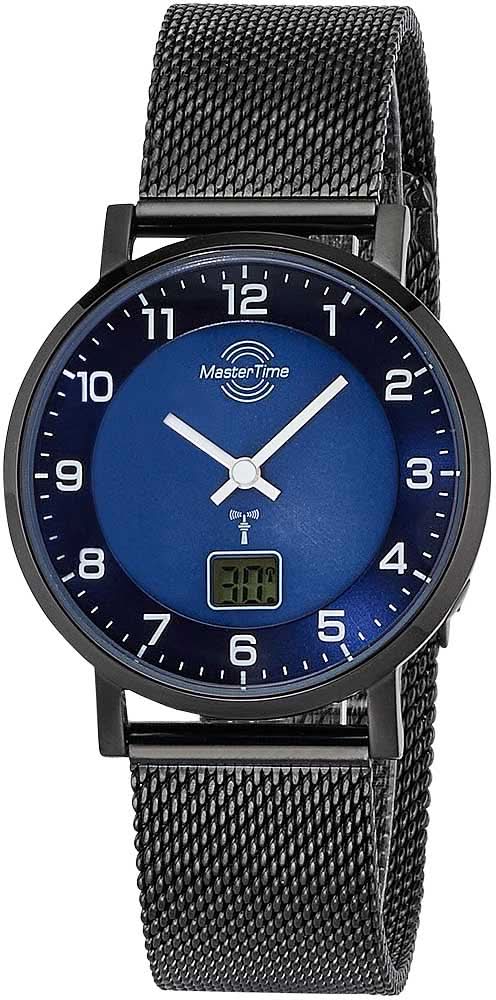 Reloj de mujer Master Time con correa de malla, esfera azul, visualización analógica y fecha