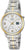 "Reloj de mujer con pulsera bicolor de titanio, esfera blanca y pantalla digital a las 6"