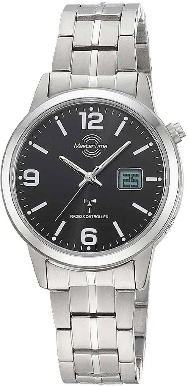 Reloj de mujer con pulsera de acero inoxidable, esfera negra y pantalla