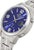 "Reloj de mujer con esfera azul, manecillas analógicas y ventana de fecha, brazalete de titanio"