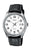 Reloj de hombre con correa de cuero negra, caja plateada y esfera blanca