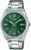 Casio Reloj para hombre con esfera verde, correa de acero, visualización de fecha y cronógrafo