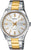 Reloj Casio para hombre con correa de metal bicolor, esfera plateada y visualización de fecha