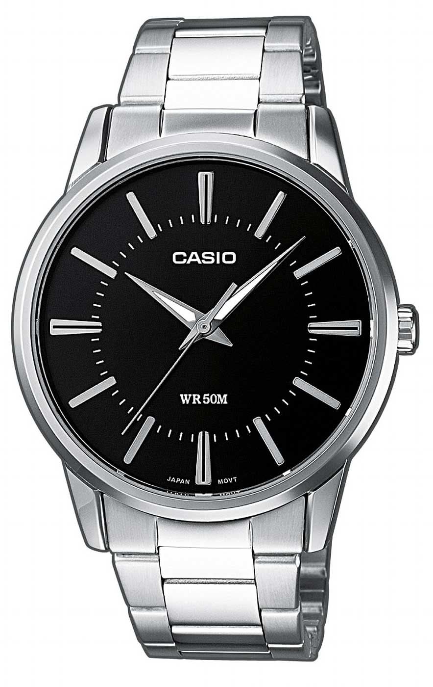 Pulsera de hombre Casio con correa de acero inoxidable, esfera negra y pantalla analógica
