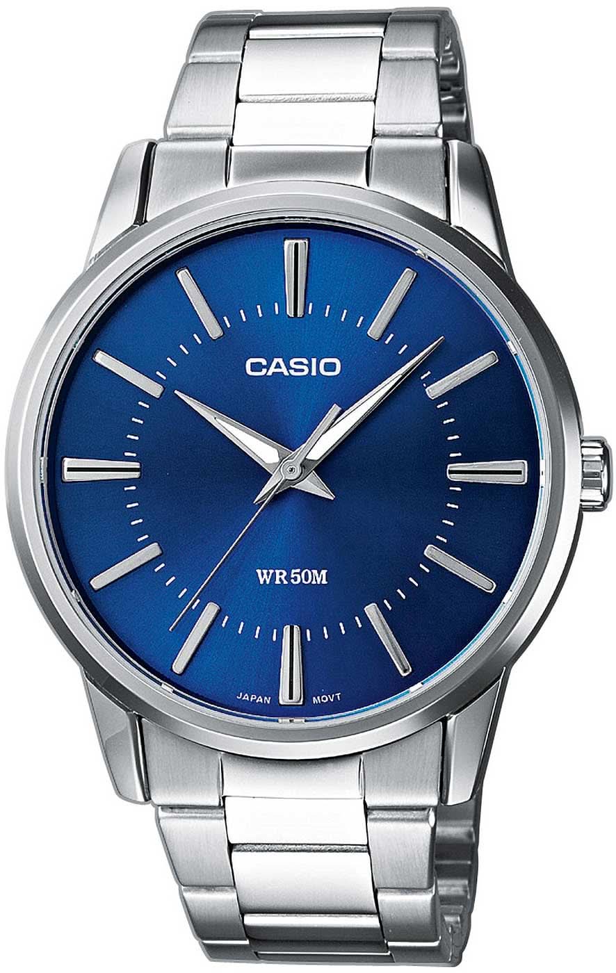 Pulsera de hombre con esfera azul, correa de acero plateado y bisel redondo de acero inoxidable, Casio