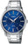 Pulsera de hombre con esfera azul, correa de acero plateado y bisel redondo de acero inoxidable, Casio