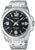 Reloj Casio para hombre: correa de acero inoxidable plateada, esfera negra, analógico, ventana de fecha, 50 m