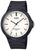 Casio Reloj de cuarzo para hombre con correa de silicona negra, caja redonda y esfera blanca