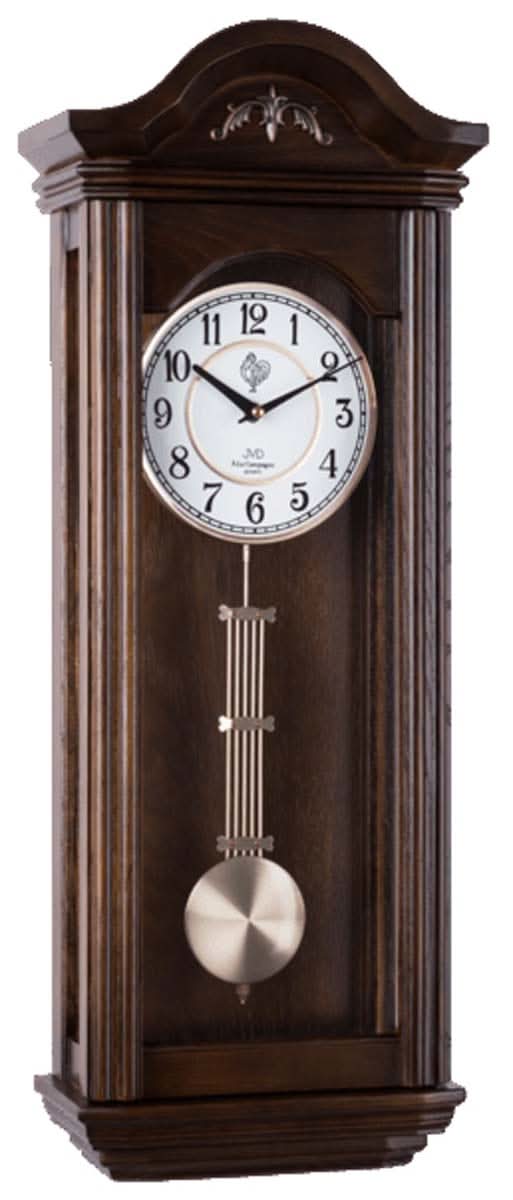 Reloj de pared clásico de madera con péndulo y esfera redonda, marrón
