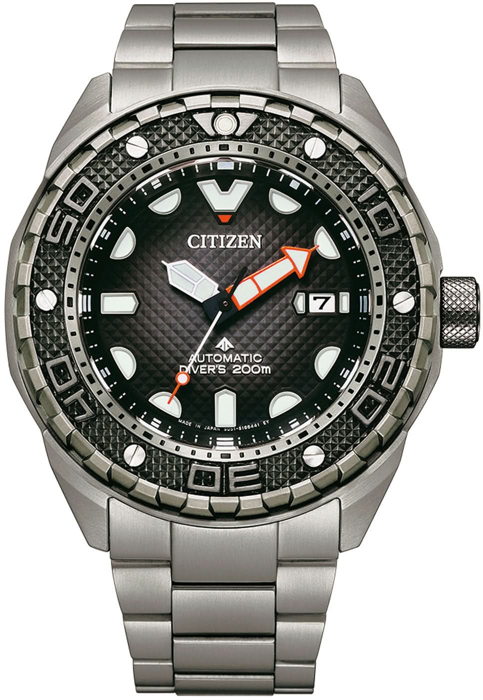 Citizen Promaster NB6004 reloj con correa de titanio y cierre desplegable de seguridad, esfera negra