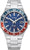 Pulsera de acero inoxidable para hombre con esfera azul y bisel GMT bicolor rojo/azul, números visibles