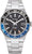 Reloj para hombre con esfera negra, bisel GMT azul y correa de acero inoxidable plateado