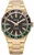 Reloj de hombre con caja dorada, esfera negra y bisel GMT verde