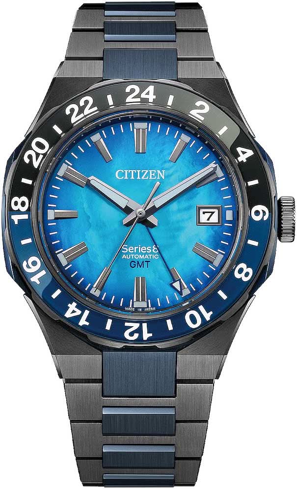 Reloj automático para hombre con esfera azul, bisel GMT y brazalete de metal