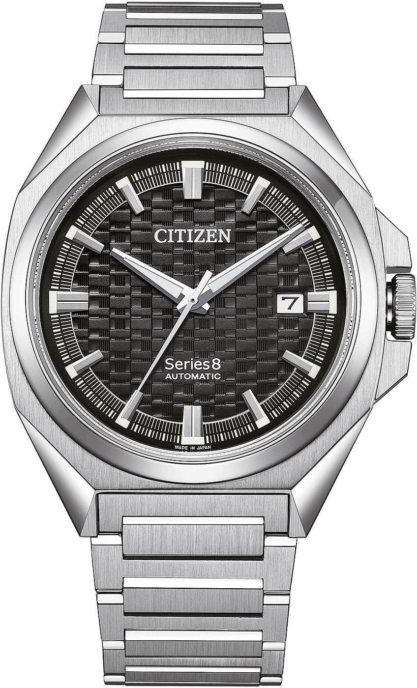 Reloj de hombre con pulsera de acero inoxidable plateado, esfera negra y ventana de fecha a las 3