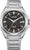 Reloj de hombre con pulsera de acero inoxidable plateado, esfera negra y ventana de fecha a las 3