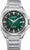 Reloj de hombre con correa de acero inoxidable plateado y esfera verde, pantalla automática