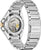Vista trasera de reloj de pulsera para hombre con vista del movimiento automático en caja de acero inoxidable plateado