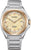 Pulsera de hombre con correa de acero inoxidable plateado y esfera beige, ventana de fecha a las 7