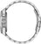 Vista trasera de un reloj de pulsera para hombre plateado con correa de eslabones metálicos