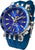 Reloj para hombre con esfera azul, correa de caucho azul y caja plateada.