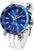 Reloj para hombre con esfera azul, brazalete de acero inoxidable plateado y bisel GMT.