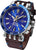 Reloj para hombre con esfera azul, correa de cuero marrón y bisel GMT plateado.