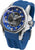 Pulsera de hombre con correa de silicona azul, caja plateada y esfera azul.