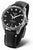 Reloj unisex con esfera negra, correa de cuero negra y caja de acero inoxidable
