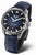 Pulsera de hombre con correa de cuero azul oscuro, esfera azul e índices llamativos