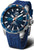 Pulsera de hombre con esfera azul, caja plateada y correa de caucho azul