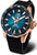 Reloj de hombre con esfera azul petróleo, bisel en tono oro rosa y correa de silicona negra