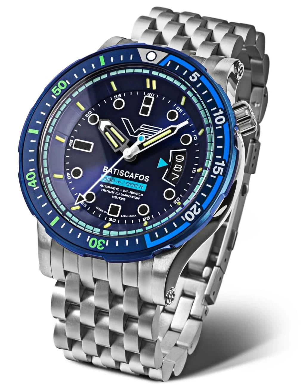 Reloj Vostok Europe para hombre con esfera azul, correa de acero y manecillas luminosas