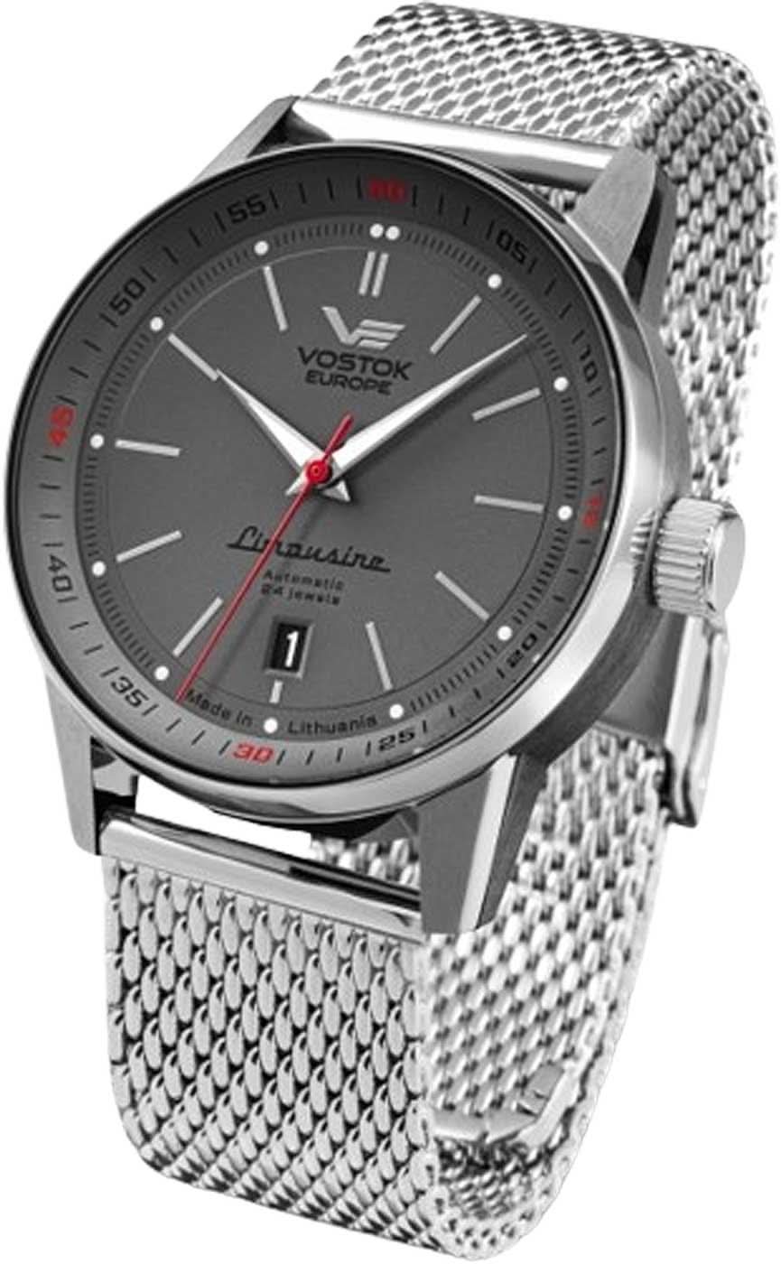Reloj de hombre con correa de malla de acero inoxidable, esfera y manecillas oscuras, diseño automático