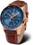 Reloj de hombre: esfera azul, caja de oro rosa, correa de cuero marrón