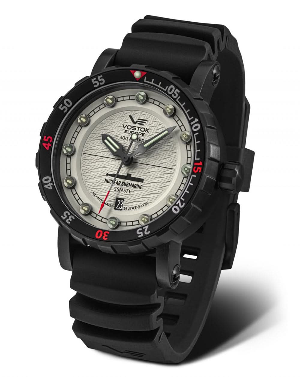 Reloj de hombre con correa de silicona negra y caja redonda, esfera gris claro