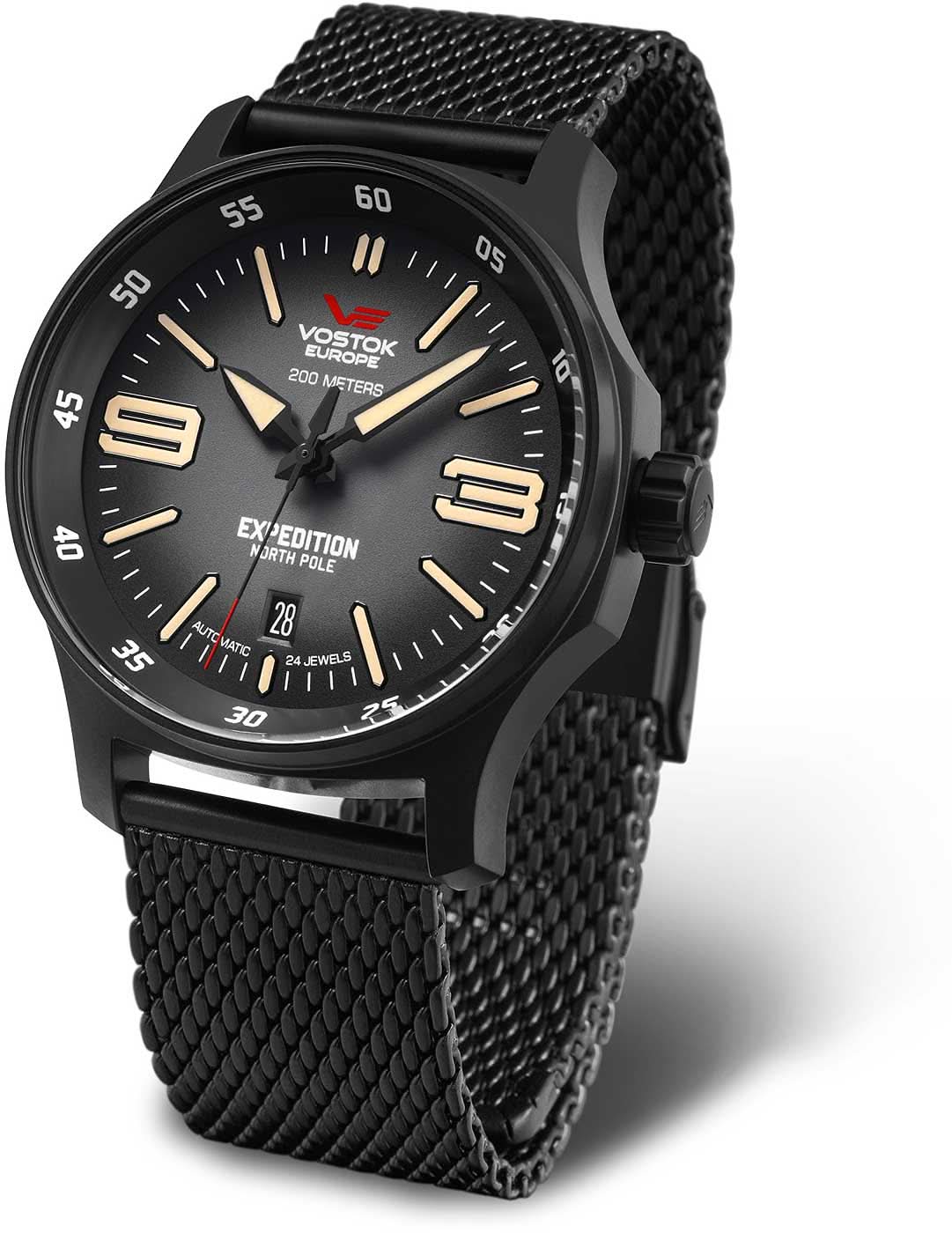 Reloj para hombre con esfera negra y correa de malla de acero inoxidable, pantalla de fecha grande
