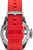 Vista superior de reloj para hombre con correa de silicona roja y hebilla en la caja